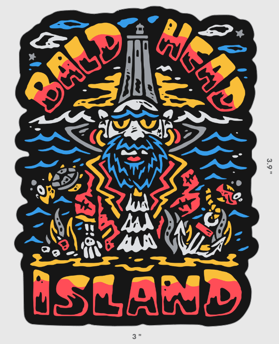 A Local Ties Clothing sticker that says Bald Head Island.